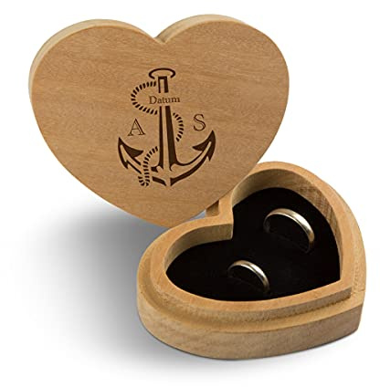 Hochzeit Ringbox Herz Ringkissen Ringschachtel individuell 10 x 8,5 cm Garapa Holz - Anker