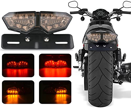 KATUR Universal Motorrad Integriertes Bremslicht RüCklicht Blinker Kennzeichenbeleuchtung (Rauch Linse)