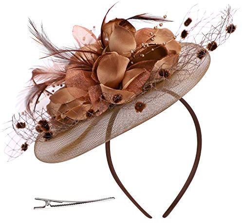 haozaikeji Fascinators per le donne in rete con piume e fiori vittoriani per pillole cappello bordeaux, cappelli da corsa per tè, matrimoni, chiesa, funerale, San Patrizio, festa di addio al nubilato