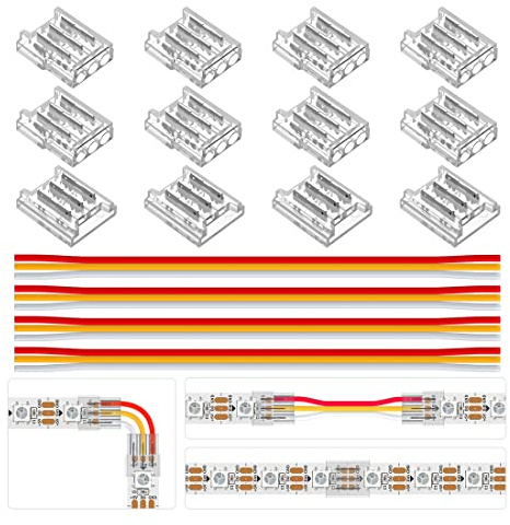 BTF-LIGHTING 3pin SMD 10mm Transparent Connector Kit 16 Stück | 12 transparente Verbinder + 4 Kabel 15cm/20AWG, Für Draht-zu-Board/Board-zu-Board, spaltfreies Löten & 3pin Eckenanschluss