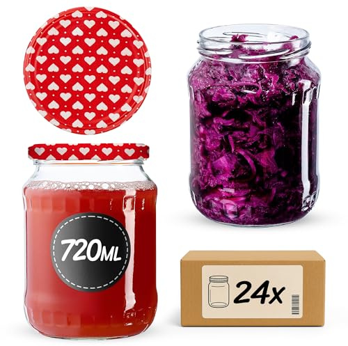 KADAX Konserveringsburkar, syltburkar 720 ml, konserveringsburkar med skruvlock, glas med skruvlock, konserveringsburkar, förvaringsburkar för insättning (hjärta/24 stycken)