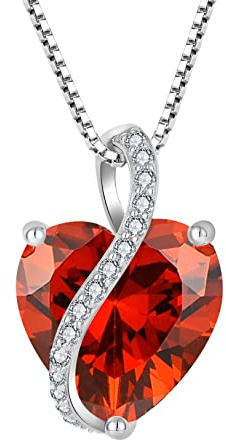 YL Collier Cœur Argent 925 taillé Janvier Pierres de Naissance Grenat Pendentif pour Femme