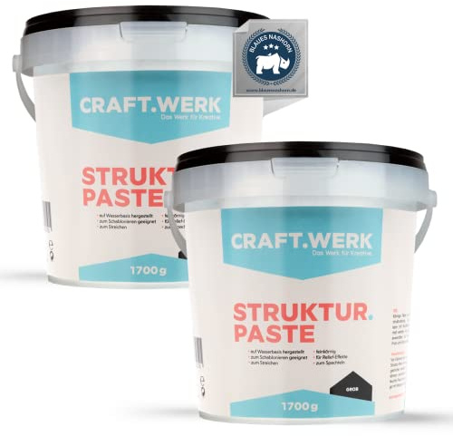 CRAFT.WERK Das Werk für Kreative. - 2x1,7kg Strukturpaste Leinwand (grob) - hochwertige Strukturpaste für Acrylmalerei - einfärbbare Spachtelmasse Acrylmalerei - Made in Germany