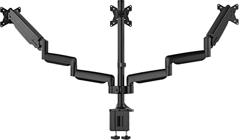 UPGRAVITY Dreifach-Monitorständer für drei Computer-Bildschirme bis zu 81,3 cm, robuste C-Klemmbasis, voll verstellbare Gasfeder, 3 Monitor-Schreibtischhalterungsarme halten jeweils bis zu 14 kg