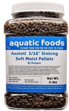Aquatic Foods Inc. Axolotl Food 3/16 Soft Moist Sinking Salmon Pellets for Adult Axolotl Also Shrimp, Snails, Crabs, Crayfish, Bottom Tropical Fish...2-lb Med Jar