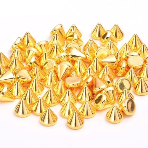 Remache punk de color dorado y plateado de 8 mm, tachuelas y púas de plástico, remache sin costura, remaches de decoración de uñas cónicas para Jeans, cuero-oro, 10mm, 200 Uds.