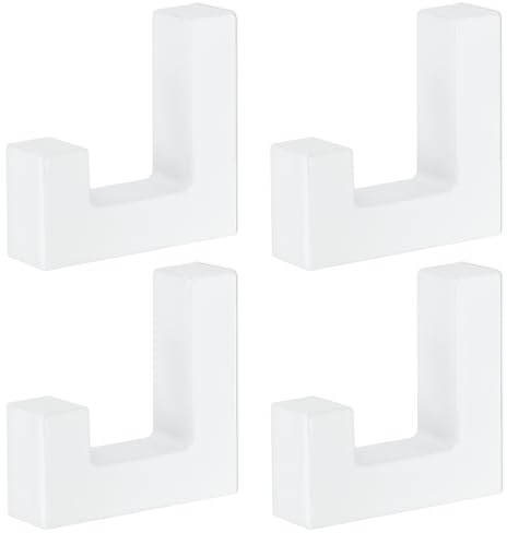 Mavö Kleiderhaken 4 Stück Weiß, Einzelhaken im Tetris Design, moderne Garderobenhaken & Wandhaken aus Metall, vielseitige Handtuchhaken für Flur, Bad, Küche oder Schlafzimmer, Modell Ben