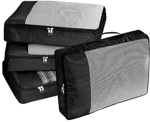 Koffer Organizer Groß Kofferorganizer Kleidertaschen Set Koffer Organizer Set 4 Stück Travel Essentials Reisen Organizer Tasche Packtaschen Kofferorganizer Reise Würfel für Urlaub Reisen Schwarz