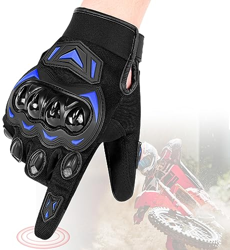 Motorrad Handschuhe, Motorradhandschuhe Damen Herren, Touchscreen Sport Handschuhe, Outdoor Security Handschuhe Motorrad für Mountainbike, Radfahren, MTB, Motorrad, Fahrrad, Roller, Jagd (Blau, M)