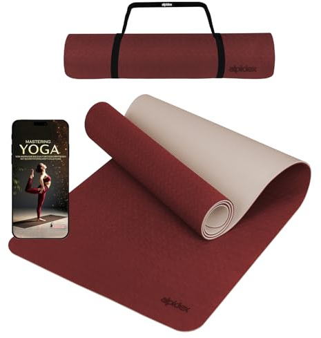 ALPIDEX Tapis Yoga 190 x 61 x 0.6 cm | 190 x 90 x 0.6 cm E-Book Matelas Sport Gymnastique Antidérapant sans Phtalates Pilâtes Gym Aérobic Stretching, Bordeaux/Cream, 190 x 90 x 0.6 cm