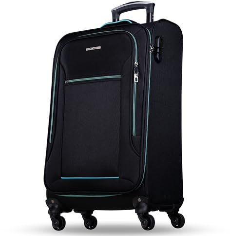 NOWI Sevilla Weichschalen Trolley L – Mittelgroßer Stoff Koffer 50L mit 4 Doppelrollen & Zahlenschloss | Leichter Reisekoffer für Damen & Herren (Schwarz-Blau, L)