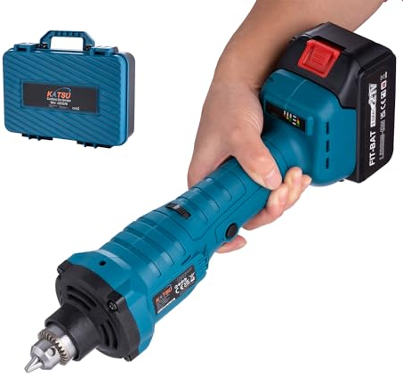 KATSU FIT-BAT 21V Brushless Cordless Die Grinder with 3.0Ah Battery and Charger, Wireless Electric Straight Grinder Rotary Multi Tool with 6mm Chuck & 6 Variable Speed in Plastic Case