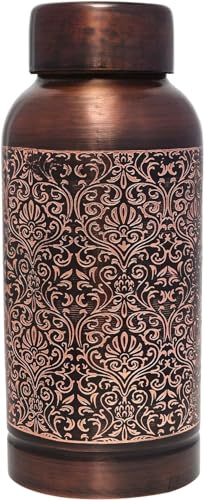 ANCIENTIMPEX Bouteille d'eau en cuivre pur – 600 ml – Motif floral | Gourde étanche en cuivre ayurvédique pour la santé, la désintoxication et l'hydratation quotidienne