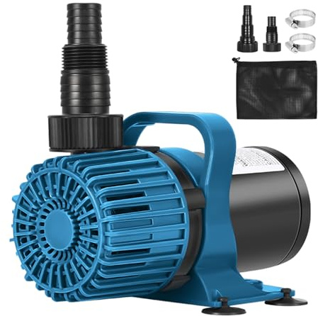 TONGCHANT 150W 3000 GPH Pond Pump UL listed, 18FT Lift, With 180° Adjustable Outlet, Submesible Water Pump for Fountain, Fish Pond, Waterfall &Water Garden, Quiet Fountain Pump, 20ft Cord & Filter Bag