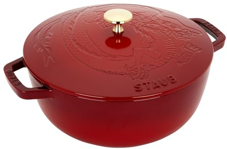 STAUB 1028909 Schmortopf Spezialform Deckel aus Gusseisen, 3,75 qt Essential French Oven Dragon – Kirsche