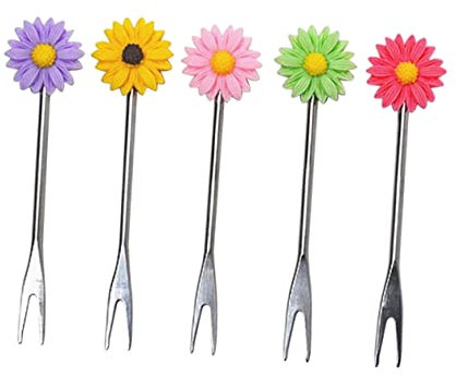 ABOOFAN 5pièces Fourchettes Marguerite Créatives Acier Inoxydable Fourchettes Fruits Et Desserts Décoratives Pour Mariage Fête à Domicile Sélection Couleur Aléatoire
