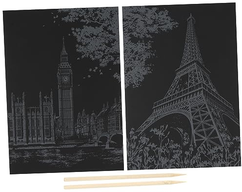 GLSTOY 2stücke Scratch Paper Art Landschafts-kunstset Für Kreative Geburtstagsgeschenke Inkl Schwarz Scratch Painting Papier Für Unvergessliche Feste Eiffelturm Big