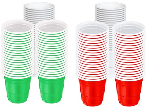 MFUOE Lot de 120 gobelets de Noël en plastique - Résistants et robustes - Réutilisables - 60 ml - Rouge/vert/blanc