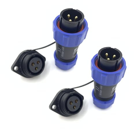 2 connettori SP21 a 3 poli, spina aeronautica, spina maschile e femmina femmina 12 AWG, connettore 3 pin, 2 fori, flangia, montaggio a piastra, impermeabile, 500 V, 30 A