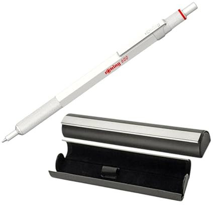 rOtring Professioneller 600er Kugelschreiber mit elegantem Etui mit Magnetverschluss, Metall, Perlweiß, schwarze Tinte, mittlere Spitze