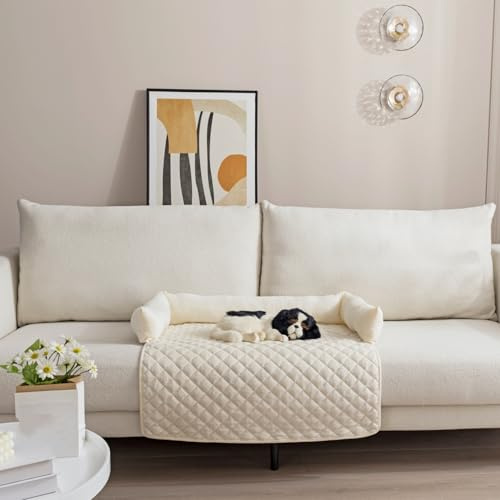 OKYUK Letto per cani di taglia grande, lavabile a mano, Cestino, Coperta, Divano, Copridivano, Super morbido antiscivolo（75 x 75cm,Beige）