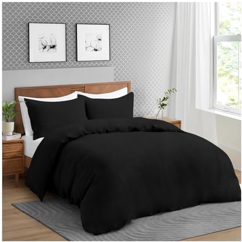 GC GAVENO CAVAILIA Juego de Funda de edredón y Fundas de Almohada de Microfibra (260 x 220 cm), Ropa de Cama y Ropa de Cama de Color Negro teñido Liso, fácil Cuidado, Lavable