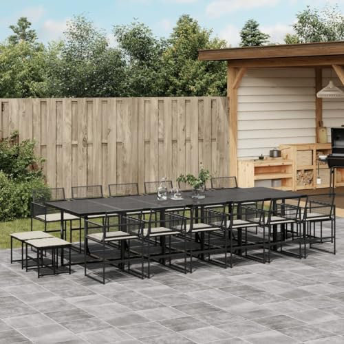 Homgoday Gartenmöbel-Set, Esstisch-Set für den Garten, 17-teilig, mit schwarzen Kissen aus Polyrattan, Gartenmöbel, Tisch und Stühle für den Außenbereich, Set t