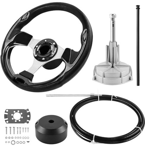 Acclcors Sistema de dirección de barcos, kit de dirección giratoria mecánica, cable de control de cable de 180 pulgadas, sistemas de dirección marinos para yates, barcos de pesca y otras embarcaciones