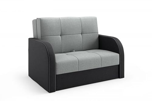 LIKMA Grau/Schwarz 2 Sitzer Sofa mit Schlaffunktion Togo 135 cm Schlafcouch mit Stauraum - Easy Clean Moderne Wohnzimmer Couch - Sofa mit Bettfunktion - Schlafsofa Stoff: Inari 91+100