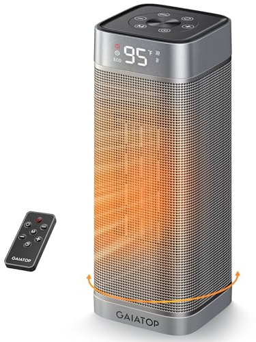 Gaiatop Space Heaters for Indoor Use, Portable Electric Heater with Thermostat, 1500W PTC Ceramic Room Heater with Remote, 5 Modes, 60° Oscillating, 12H Timer Fast Heating Bedroom Office Bathroom Home