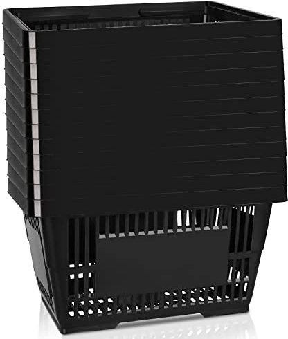 Dollate 21L Black Shopping Baskets with Handles, Large Capacity Multifunctional Plastic Basket for Supermarket Bookstore Fruit Shop Laundry Rooms, Set of 12