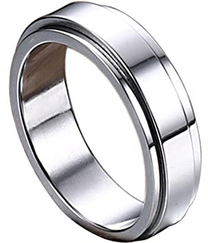 Calefee Drehring Edelstahl, Anxiety Ring Damen Silber-Drehring Breit 6mm größe 49 bis 67 Trauringe Damen