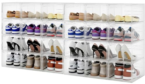 Carlo Milano Schuhaufbewahrungsboxen: 24er-Set Transparente Schuhbox, stapelbar, Schuhe bis Größe 47 (Regalbox mit Deckel, Schuhkarton mit Deckel)