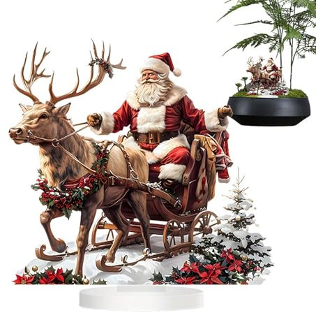 Figura de Papá Noel de 150 g, decoración de trineo de renos, decoración navideña acrílica, decoración festiva del hogar, figura de trineo de Papá Noel, decoraciones de Navidad, adorno acrílico 2D para