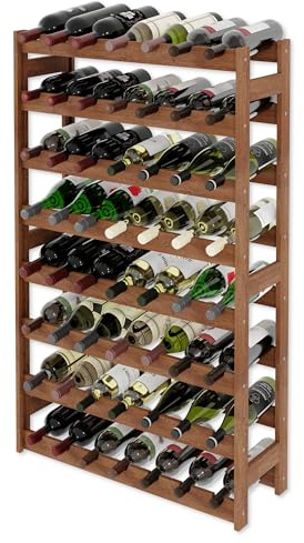Lenmar, vinställ av trä för flaskor, natur, RW-1, vin, flaskhylla, källarhylla, hyllor, flaskhållare (brun, RW-1-56, 118 x 72,5 x 25, 7 liggande, 56 flaskor)