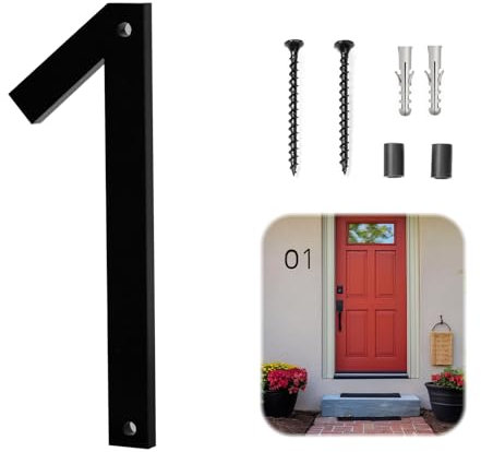 JAONLD Numeros Casa Exterior Signo de Número de Casa Personalizado Número de Casa Digital Numeros Casa Exterior,Modernos Numero Casa Negro 3D con Tornillos y Anclajes para Oficinas,Buzones,Garajes(1)