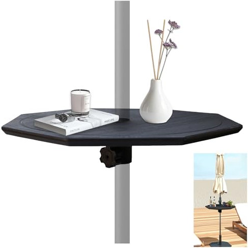C-Hopetree 57 cm Outdoor Patio Garden Parasol Table Tray with 38mm Hole, Small Portable Table Top for Backyard, Pool, Deck, Garden, Black