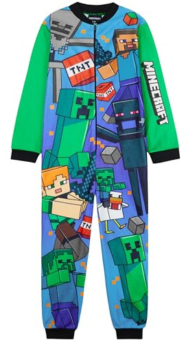 Get Trend Pojke och tonårspyjamas, en del fleece för barn med dragkedja, bekväm vinteroverall, Multi Minecraft, 7-8 år
