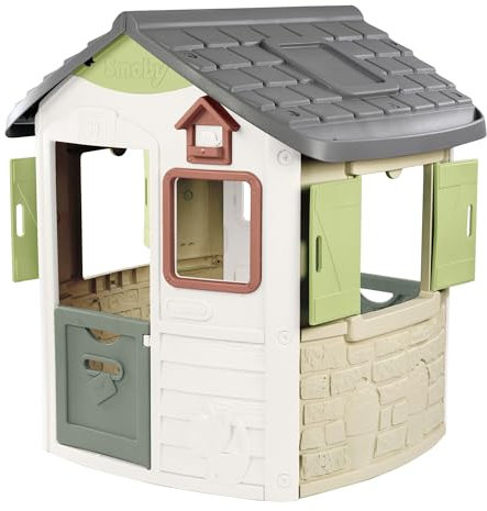 Smoby Life - Jura Lodge Spielhaus (115x123x132 cm) mit mind. 50% Recycling-Anteil - wetterfestes Gartenhaus für Kinder mit Vogel-Futterstelle - Outdoor-Kinderhaus für Garten oder Terrasse - ab 2 Jahre