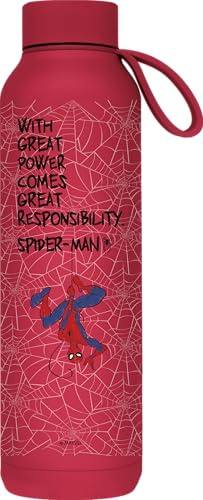QUOKKA SOLID X MARVEL | BOTELLA TÉRMICA DE ACERO INOXIDABLE DOBLE PARED CON COLGADOR | SPIDER-MAN GREAT POWER