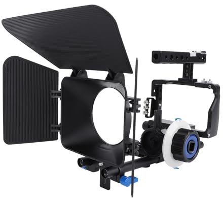 Cage pour Appareil Photo Reflex Numérique avec Kit combiné Matte Box, Kit de Montage D'épaule pour Appareil Photo en Alliage D'aluminium Comprenant la Mise au Point et la Bague