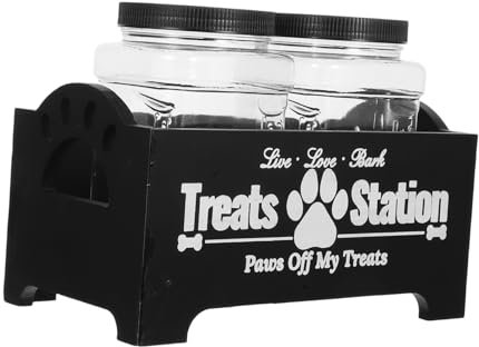 EXHUMKY 1set Wooden Dog Food Storage Box Set with Airtight Jars Capacity Pet Treat Container for Organized Home Use for Dog Snacks and Food Preservation