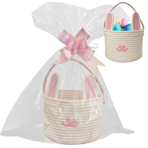 Cesta de conejo de Pascua, cesta de orejas de conejo, cesta de huevos de Pascua, bolsa de mano de cubo de conejo, diseño práctico, diseño resistente, 23 x 15,5 cm, para recuerdos de fiesta