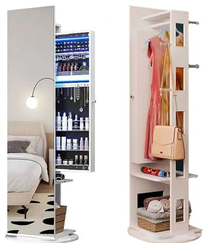 Ganzkörperspiegel-Schmuckschrank mit Drehgelenk, großes Fassungsvermögen, Standspiegel, 170 x 55 x 55 cm