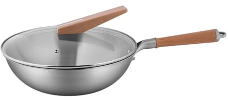 CHCWR Titanium Pot Puro Titanio Wok sin Recubrimiento Wok Superficie Antiadherente para freír, saltear, Asar a la Parrilla, al Vapor-Estufa y Horno Seguro