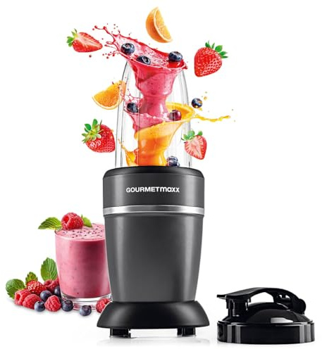 GOURMETmaxx Mixer & Smoothie Maker, 4 pezzi, frullatore elettrico per il picco di vitamina to go, frullatore Nutrition con coperchio a tenuta stagna | Blender Food Processor per frullati & Co.