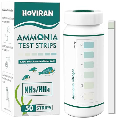 Ammonia Test Strips for Fish Tank, Ammonia Aquarium Test Strips for Saltwater & Freshwater Aquariums & Ponds, 50 Count Aquarium Water Test Kit