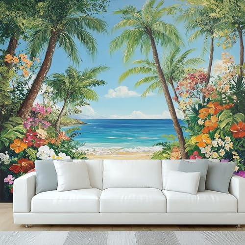 Generisch Tapete Hawaii Wohnzimmer Schlafzimmer, Fototapete Tropische Strand Palmen Wand Deko, Wallpaper, Wandtapete, Mustertapete, vliestapete, 150 x 105 cm