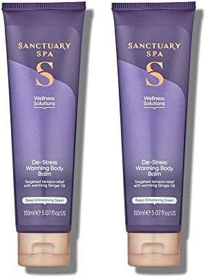 Sanctuary Spa De-Stress Warming Body Balm, No Mineral Oil, Cruelty Free & Vegan Muscle Rub, 150ml, Purple (Pack of 2)