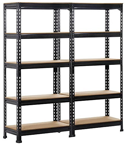 Yaheetech 2PCS Heavy Duty Garage Shed Storage Shelves 150x70x30cm Black | Sturdy 2-pack metal storage shelving with freely adjustable tiers, robust utility rack for garage shed pantry workshop